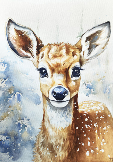 Painting titled "Fawn" by Tatiana Repesciuc, Original Artwork, Watercolor