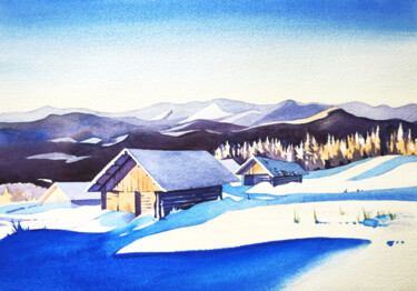 Painting titled "Mountains" by Tatiana Repesciuc, Original Artwork, Watercolor