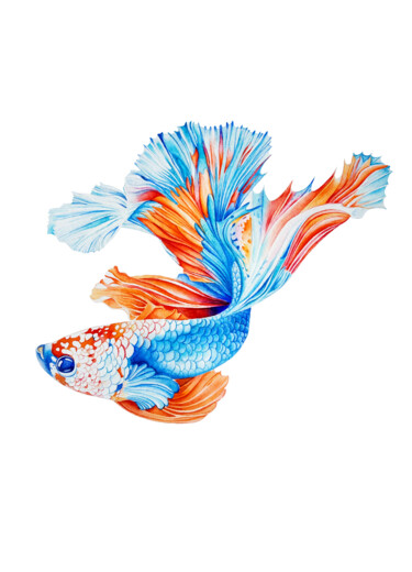 Картина под названием "Tropical Fish" - Tatiana Repesciuc, Подлинное произведение искусства, Акварель