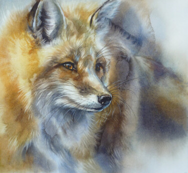 Картина под названием "Fox" - Tatiana Sereda, Подлинное произведение искусства, Акварель