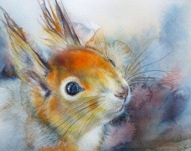 Painting titled "Squirrel" by Tatiana Sereda, Original Artwork, Watercolor