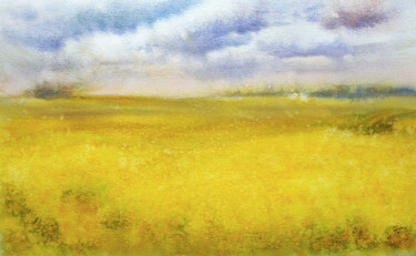 Malerei mit dem Titel "Rapeseed field" von Tatiana Sereda, Original-Kunstwerk, Aquarell