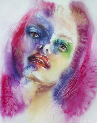 Pittura intitolato "Colorful portrait" da Tatiana Sereda, Opera d'arte originale, Acquarello