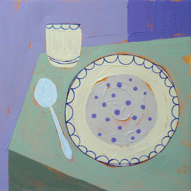 Painting titled "Oatmeal with bluebe…" by Tatiana Sereda, Original Artwork, Oil