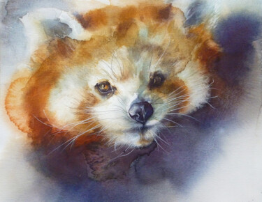 Painting titled "Red Panda" by Tatiana Sereda, Original Artwork, Watercolor