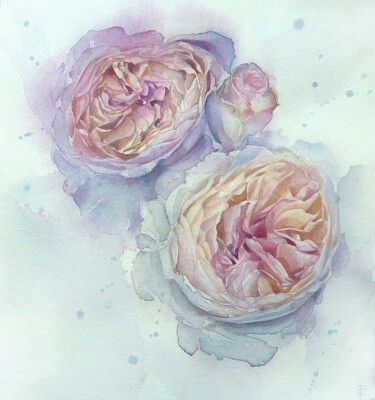 Malerei mit dem Titel "Pearl roses" von Tatiana Sereda, Original-Kunstwerk, Aquarell