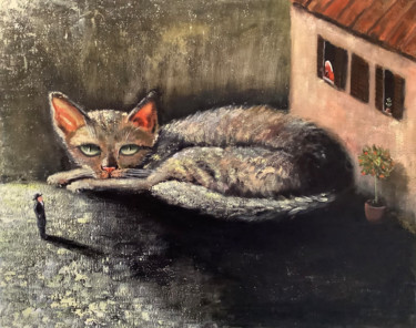 Catzilla Original Acrylic Painting, Cat Painting Painting titled "Catzilla Original A…" by Tatiana Shostak, Original Art, Acrylic
