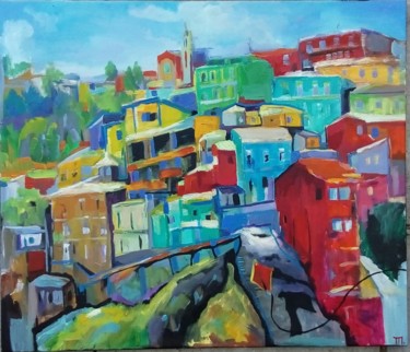 Pintura intitulada "kite over valpo" por Tatiana Tarasova, Obras de arte originais, Óleo