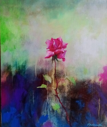Painting titled "fuchsia rose" by Tatiana Tarasova, Original Artwork, Acrylic