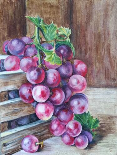 Картина под названием "Grapes on a box" - Tatiana Tkachenko, Подлинное произведение искусства, Масло