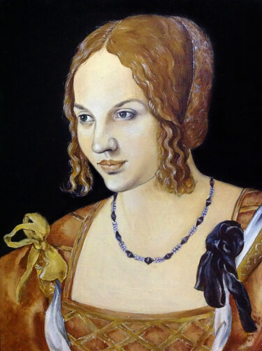 Painting titled "PORTRAIT OF A YOUNG…" by Tatiana Voskresenskaya, Original Artwork, Oil Mounted on Wood Stretcher frame