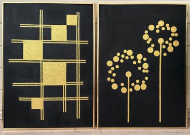 Painting titled "«The golden cosmos»" by Tatiana Yasin, Original Artwork, Acrylic Mounted on Cardboard