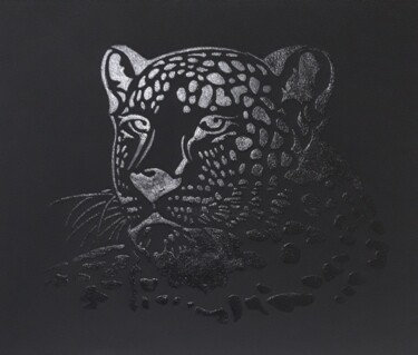 Schilderij getiteld ""Black Panther"." door Tatiana Yasin, Origineel Kunstwerk, Acryl Gemonteerd op Frame voor houten branca…