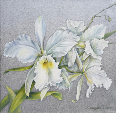 Painting titled "White Orchids. Orig…" by Tatiana Zhuravleva, Original Artwork, Oil