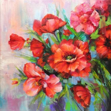 Peinture intitulée "Red Poppy Original…" par Tatiana Zhuravleva, Œuvre d'art originale, Huile