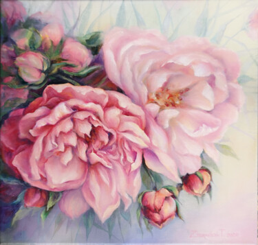 Картина под названием "Pink Rose. Original…" - Tatiana Zhuravleva, Подлинное произведение искусства, Масло
