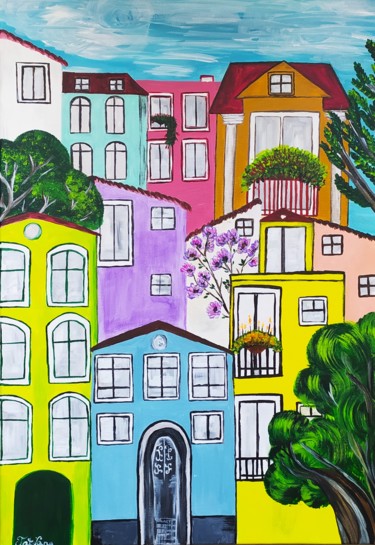 Картина под названием "Lisboa, querida Lis…" - Tatiana Chiochiu, Подлинное произведение искусства, Акрил