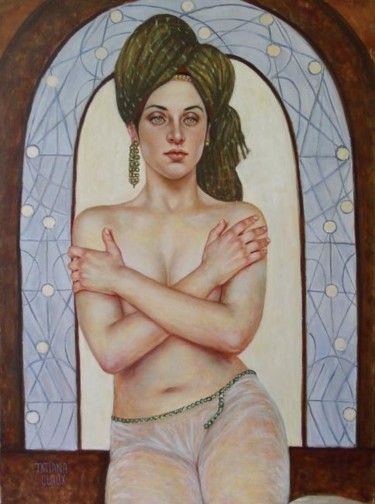 Malerei mit dem Titel "Esther" von Tatiana Claux, Original-Kunstwerk, Öl Auf artwork_cat. montiert