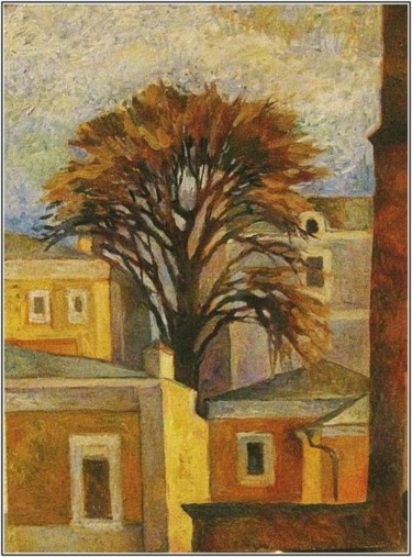 Painting titled "вид из окна . Москв…" by Tatiana Kolganova, Original Artwork, Oil