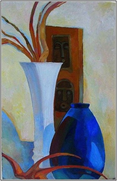 Peinture intitulée "натюрморт с синей в…" par Tatiana Kolganova, Œuvre d'art originale, Autre