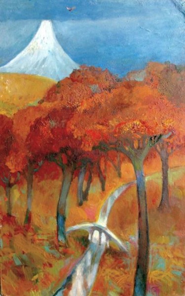 Malerei mit dem Titel "красный лес- red fo…" von Tatiana Kolganova, Original-Kunstwerk, Öl