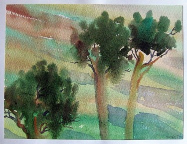 Painting titled "pine from the windo…" by Tatiana Kolganova, Original Artwork, Oil