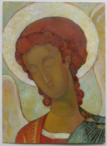 Painting titled "голова ангела с зак…" by Tatiana Kolganova, Original Artwork, Oil