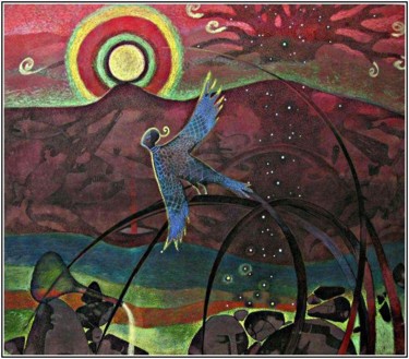 Peinture intitulée "птица "Гамаюн"- bir…" par Tatiana Kolganova, Œuvre d'art originale, Huile