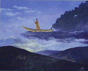 Painting titled "LA CANOA DORADA" by Tatiana Loy, Original Artwork