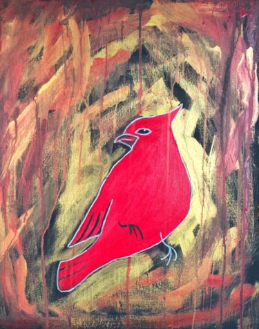 Картина под названием "Red bird" - Tatiana Sirius, Подлинное произведение искусства, Акрил