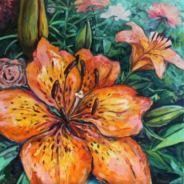 Painting titled "Garden Lily" by Tatiana Stadnyk, Original Artwork, Oil