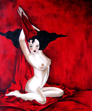 Peinture intitulée "Nu Rouge" par Tatieva, Œuvre d'art originale