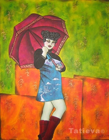 Peinture intitulée "Demoiselle sous la…" par Tatieva, Œuvre d'art originale