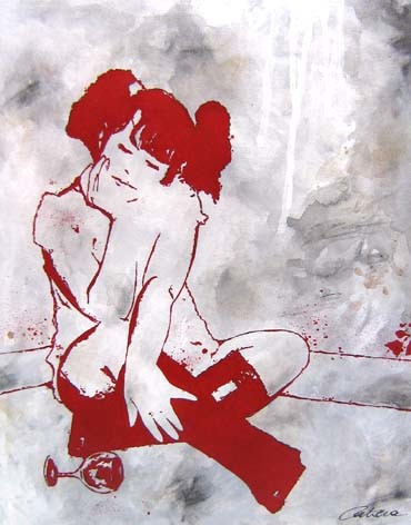 Peinture intitulée "Songeuse, elle pens…" par Tatieva, Œuvre d'art originale