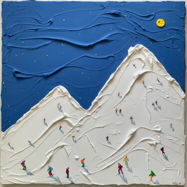 Malerei mit dem Titel "Night skiing #02" von Taty Ur, Original-Kunstwerk, Acryl