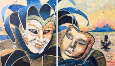 Painting titled "Masquerade" by Tatjana Albairmani, Original Artwork, Acrylic Mounted on Wood Stretcher frame
