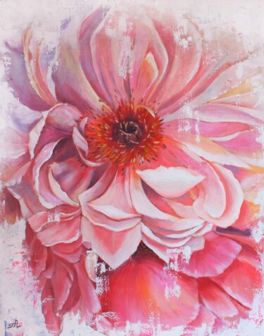 Painting titled "Peonies" by Tatjana Albairmani, Original Artwork, Acrylic Mounted on Wood Stretcher frame