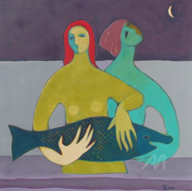 "Abnehmender Mond." başlıklı Tablo Tatjana Auschew tarafından, Orijinal sanat, Akrilik Ahşap Sedye çerçevesi üzerine monte e…