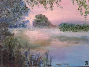 Картина под названием "Рассвет на озере." - Tatjana Barova, Подлинное произведение искусства, Масло
