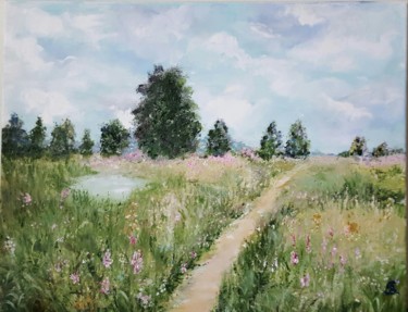 Schilderij getiteld "Summer landscape" door Tatjana Barova, Origineel Kunstwerk, Olie