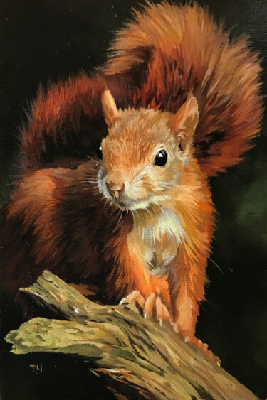 Картина под названием "Miniature "Squirrel"" - Tatjana Cechun, Подлинное произведение искусства, Масло