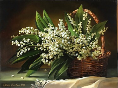 Painting titled "Lilies of the valle…" by Tatjana Cechun, Original Artwork, Oil