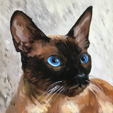 Pintura titulada "Siamese cat. Miniat…" por Tatjana Cechun, Obra de arte original, Oleo