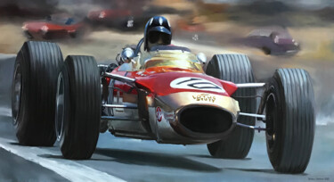 Pintura titulada "Graham Hill (car) 2" por Tatjana Cechun, Obra de arte original, Oleo