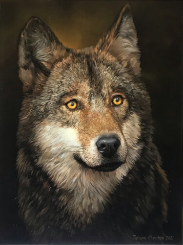 Картина под названием "Wolf" - Tatjana Cechun, Подлинное произведение искусства, Масло