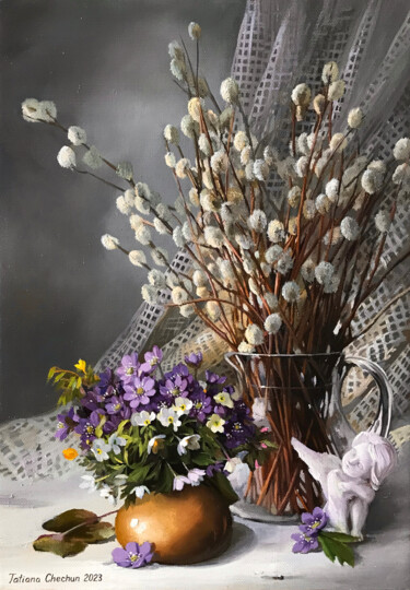 Painting titled "Spring mood" by Tatjana Cechun, Original Artwork, Oil