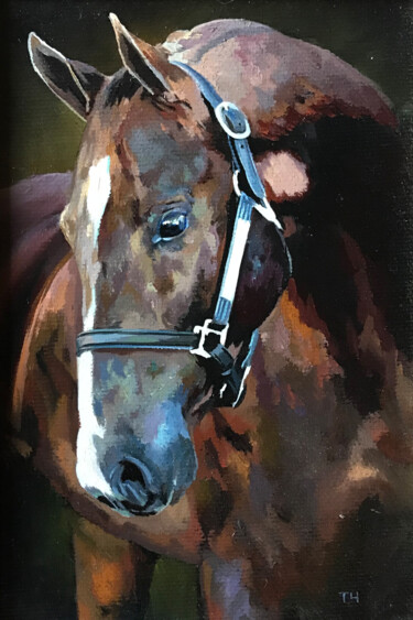 Painting titled "Bay horse" by Tatjana Cechun, Original Artwork, Oil