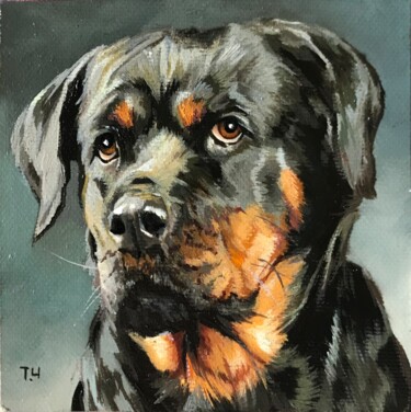 Картина под названием "Rottweiler" - Tatjana Cechun, Подлинное произведение искусства, Масло