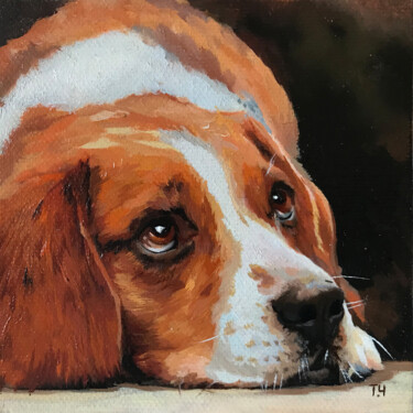 Painting titled "Miniature "Beagle's…" by Tatjana Cechun, Original Artwork, Oil