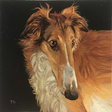 Картина под названием "Miniature "Greyhoun…" - Tatjana Cechun, Подлинное произведение искусства, Масло